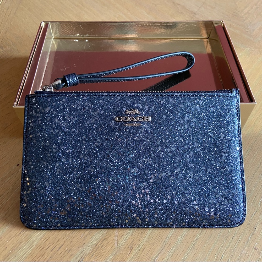 Navy Glitter Coach Wristlet